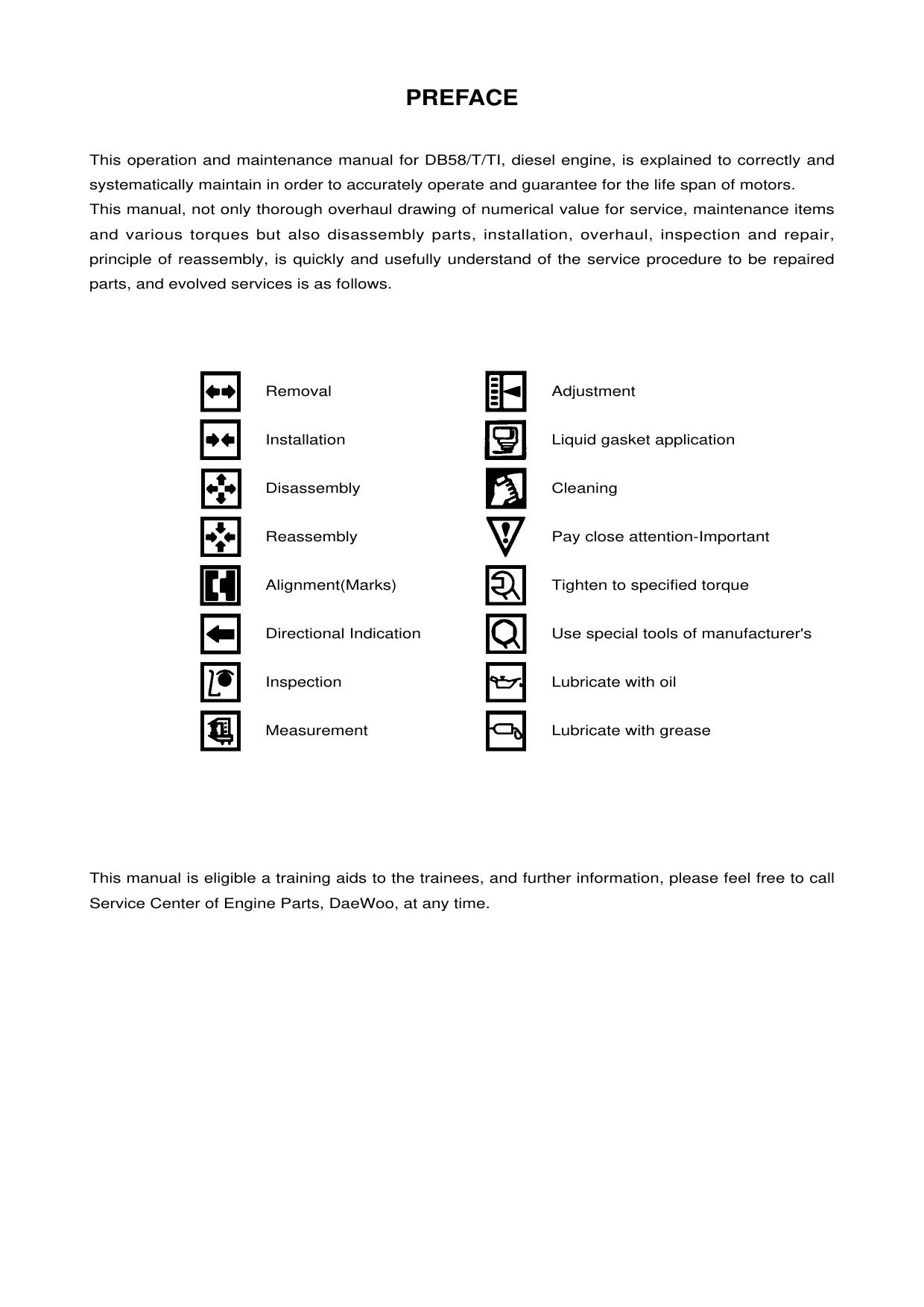 DB58 DB58T DB58TI Engine Service Manual Daewoo Doosan